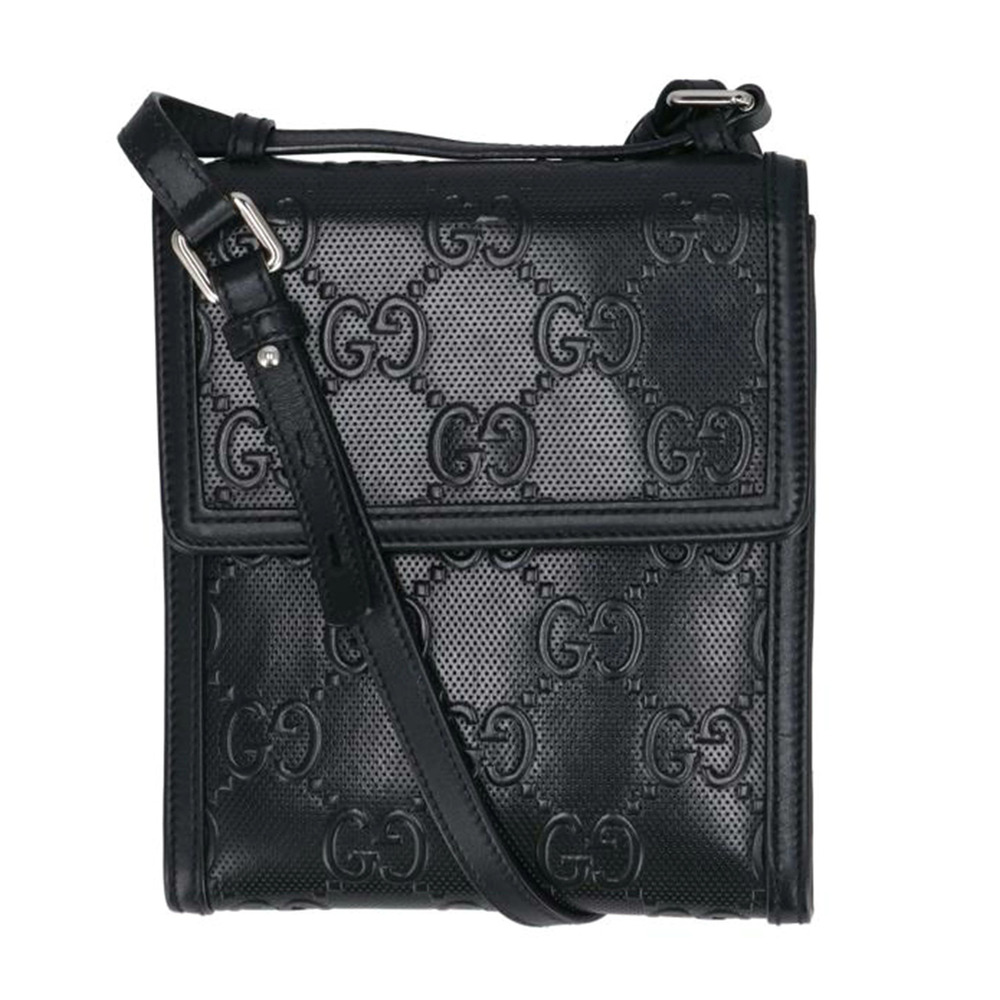 Gucci GG Embossed Messenger Crossbody Bag Leather Black
